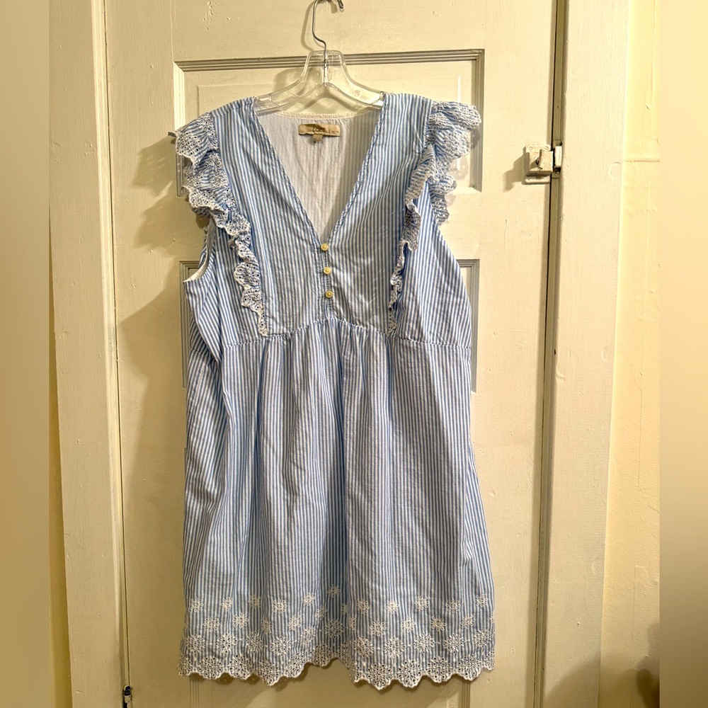 LOFT Light Blue Gingham Pullover Dress. Size XLP